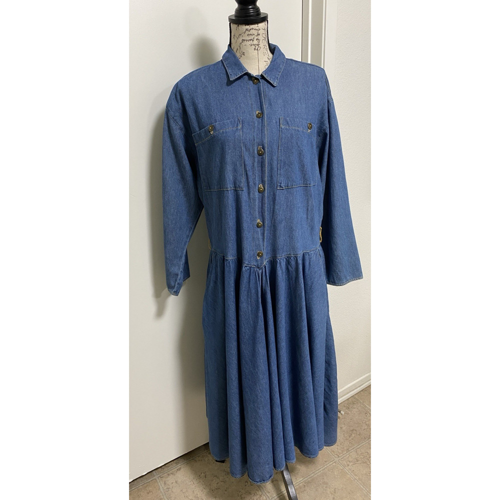 Western Jean Dress 12 Blue Tickets California Retro Western Midi USA Vintage